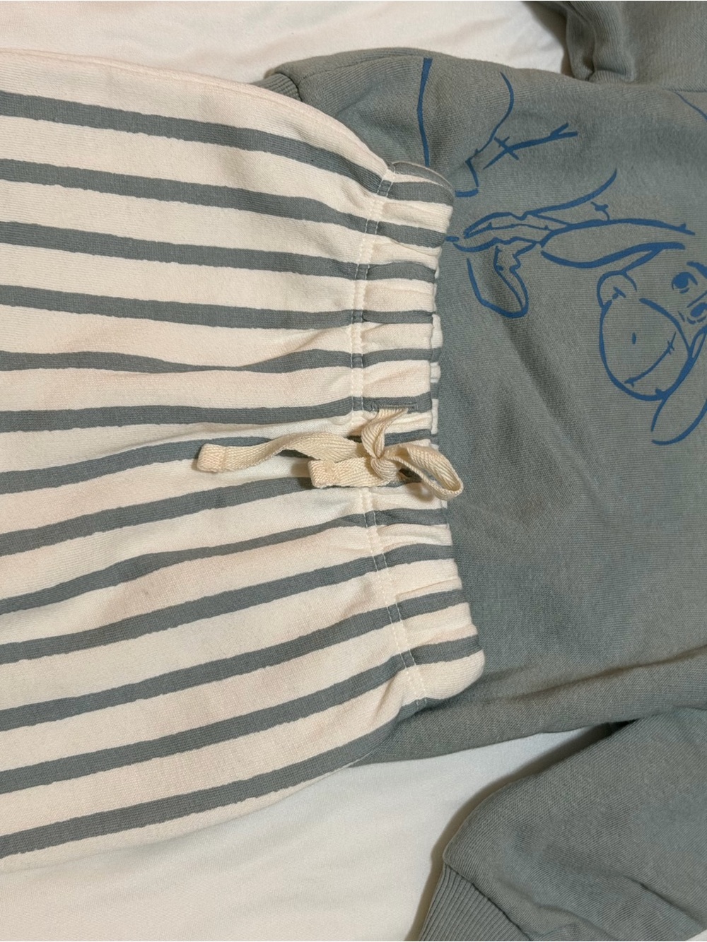 Old Navy Cream and Gray Striped Kids Pajama Set with Blue Graphic